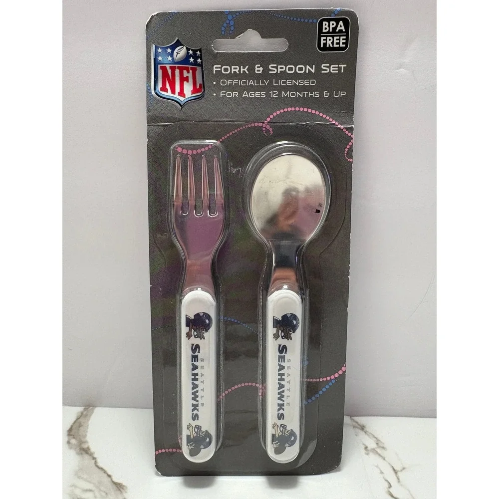 NFL Seattle Seahawks Toddler Fork‎ and Spoon Set Baby Fanatic BPA Free New